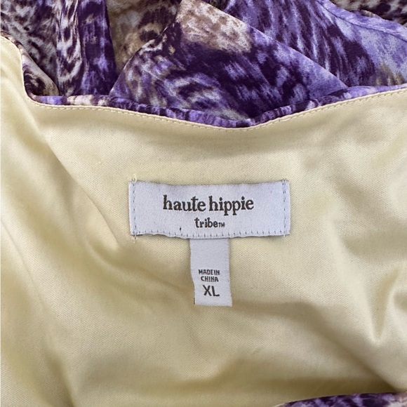 Haute Hippie XL Purple and Yellow Feather Tiered Ruffle Flowy Maxi Boho Dress - Picture 9 of 10